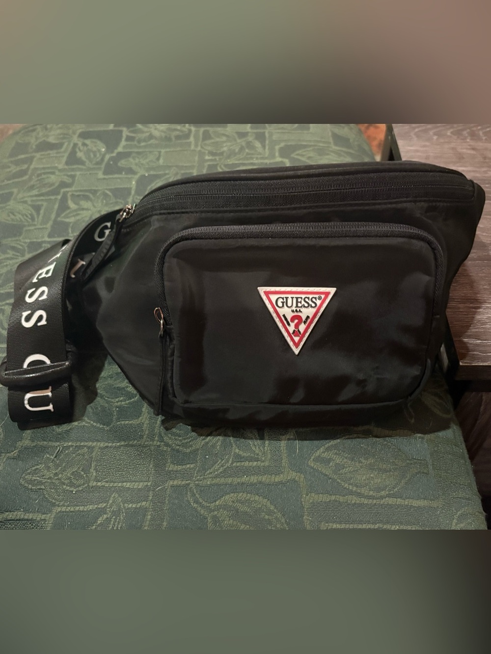 Guess Black Crossbody Belt Bag with Red-Trim Logo